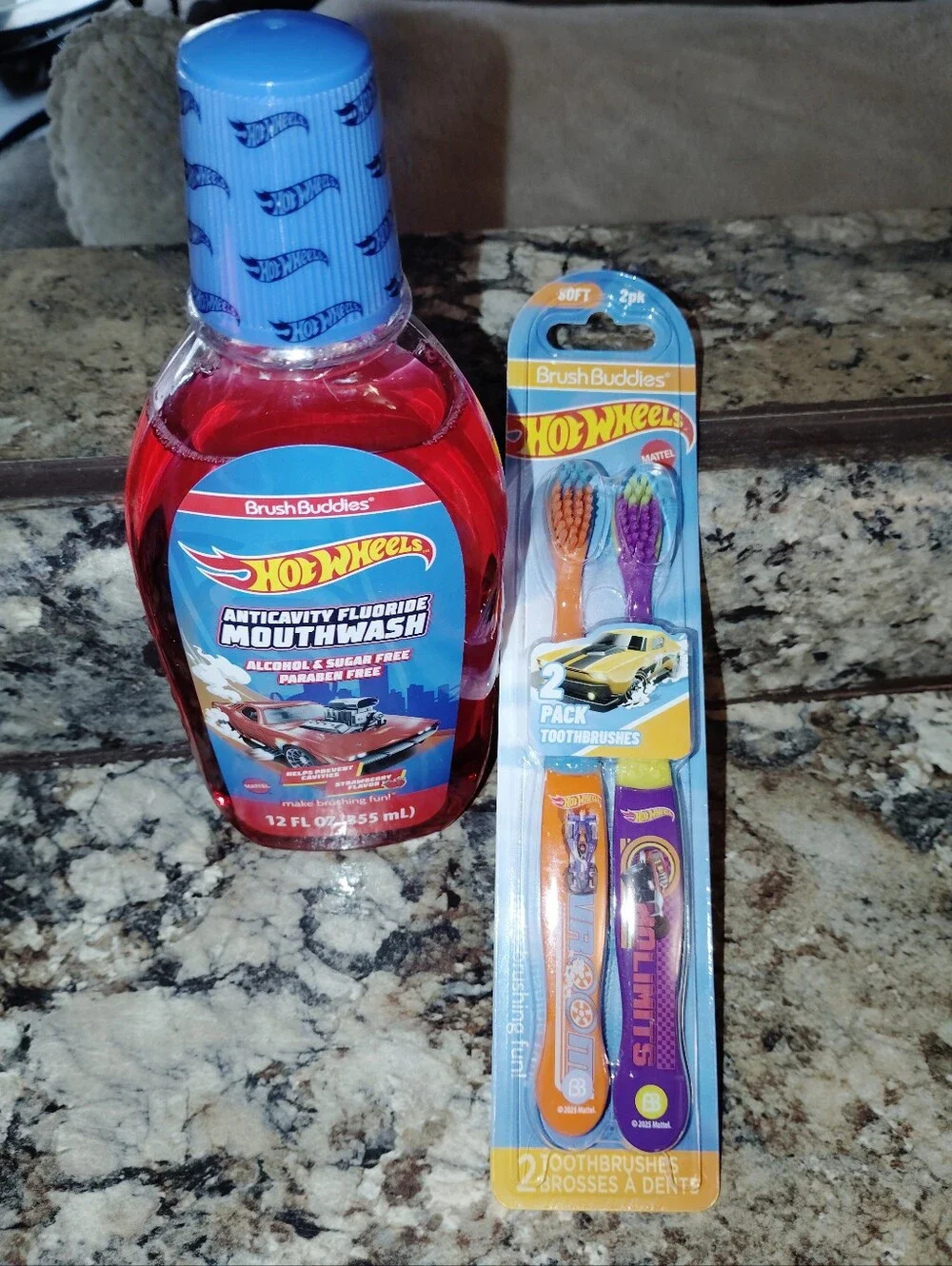 BrushBuddies Hot Wheels Kids Mouthwash & 2-Pack Toothbrushes - Red & Blue